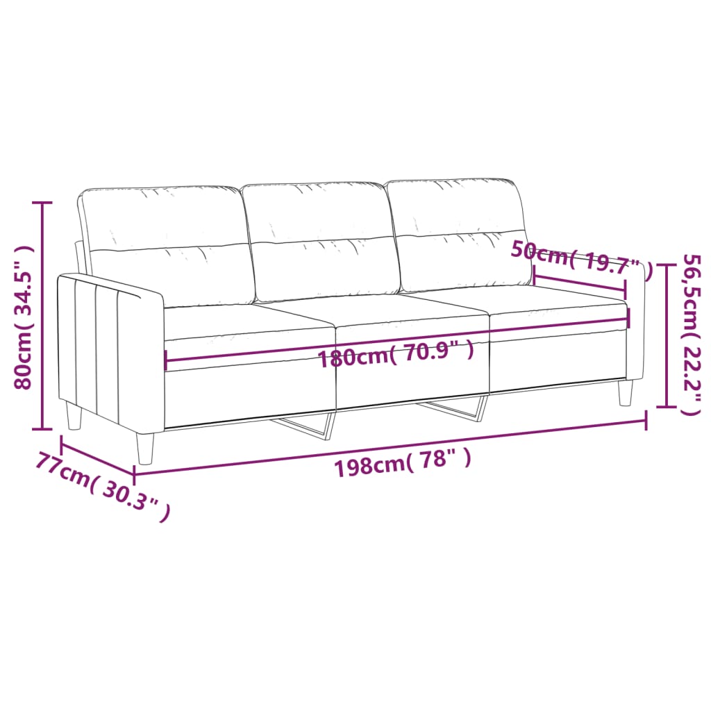 Canapea cu 3 locuri, gri închis, 180 cm, material textil Lando - Lando