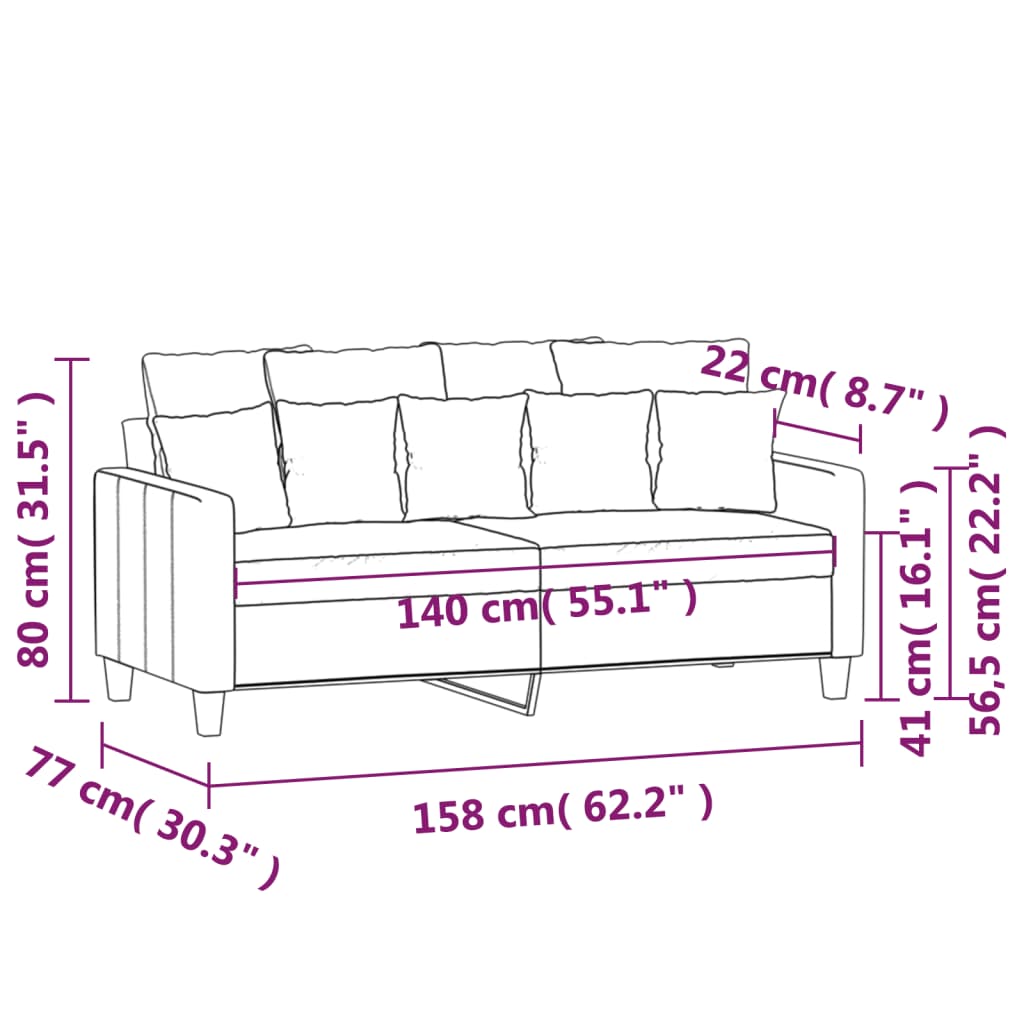 Canapea cu 2 locuri, gri închis, 140 cm, material textil - Lando