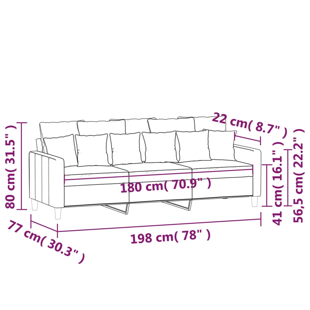 Canapea cu 3 locuri, gri deschis, material 180CM catifea - Lando