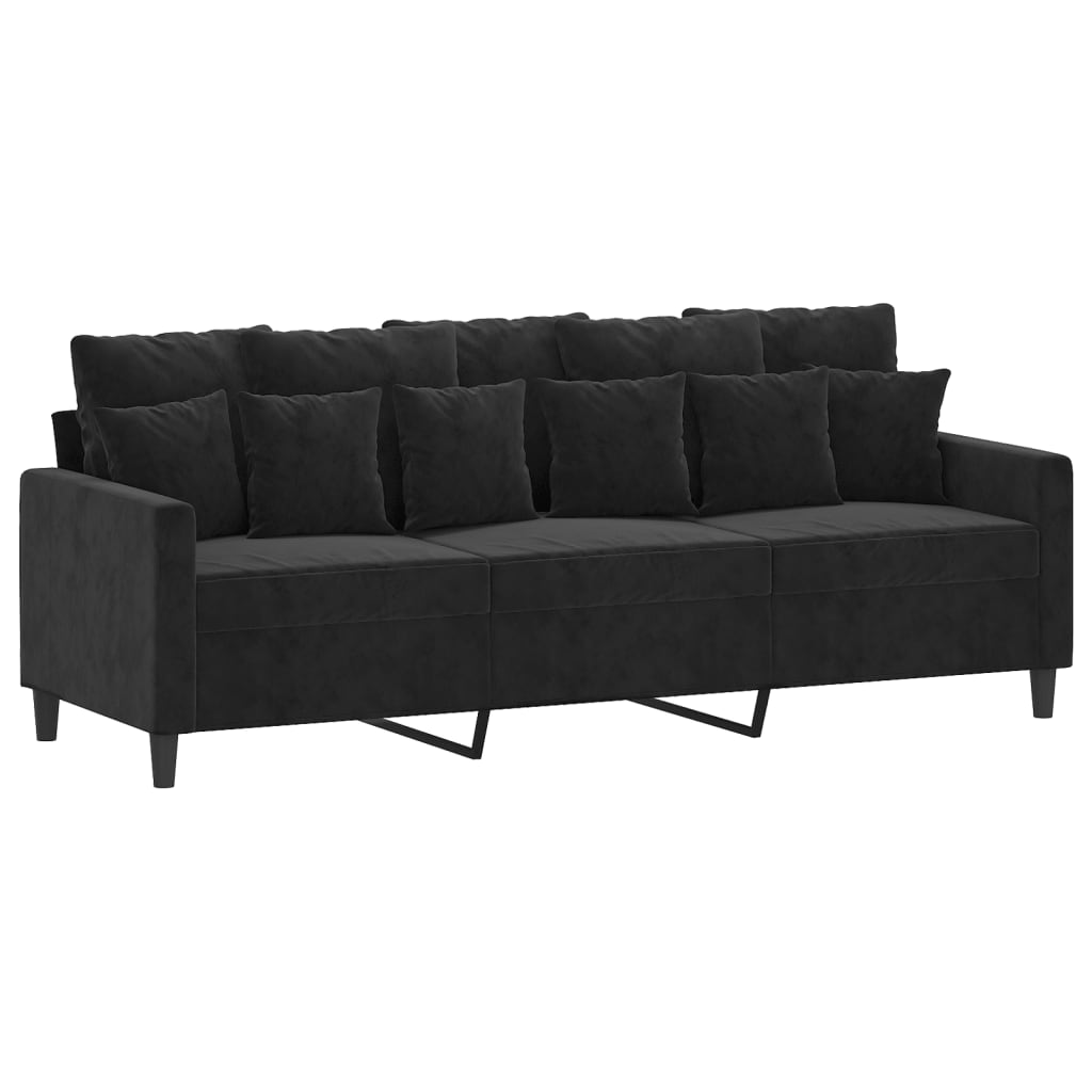 Canapea cu 3 locuri, Negru, 180 cm, catifea - Lando