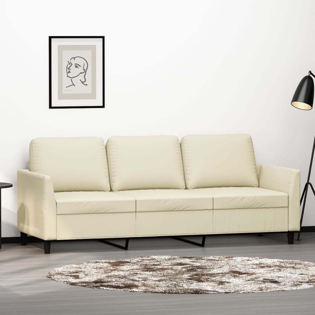 Canapea cu 3 locuri, crem, 180 cm, piele ecologică - Lando