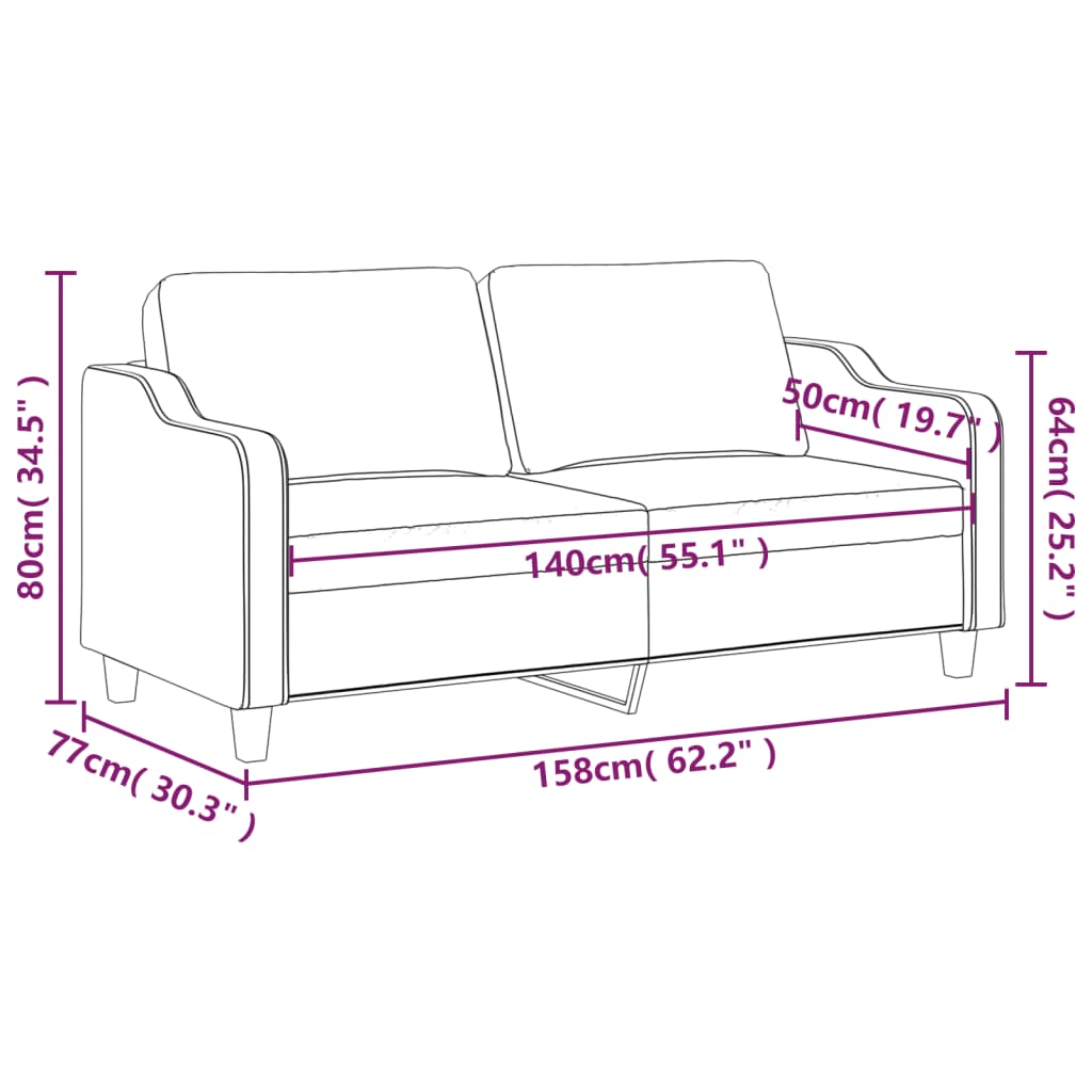 Canapea cu 2 locuri, gri deschis, 140 cm, material textil - Lando