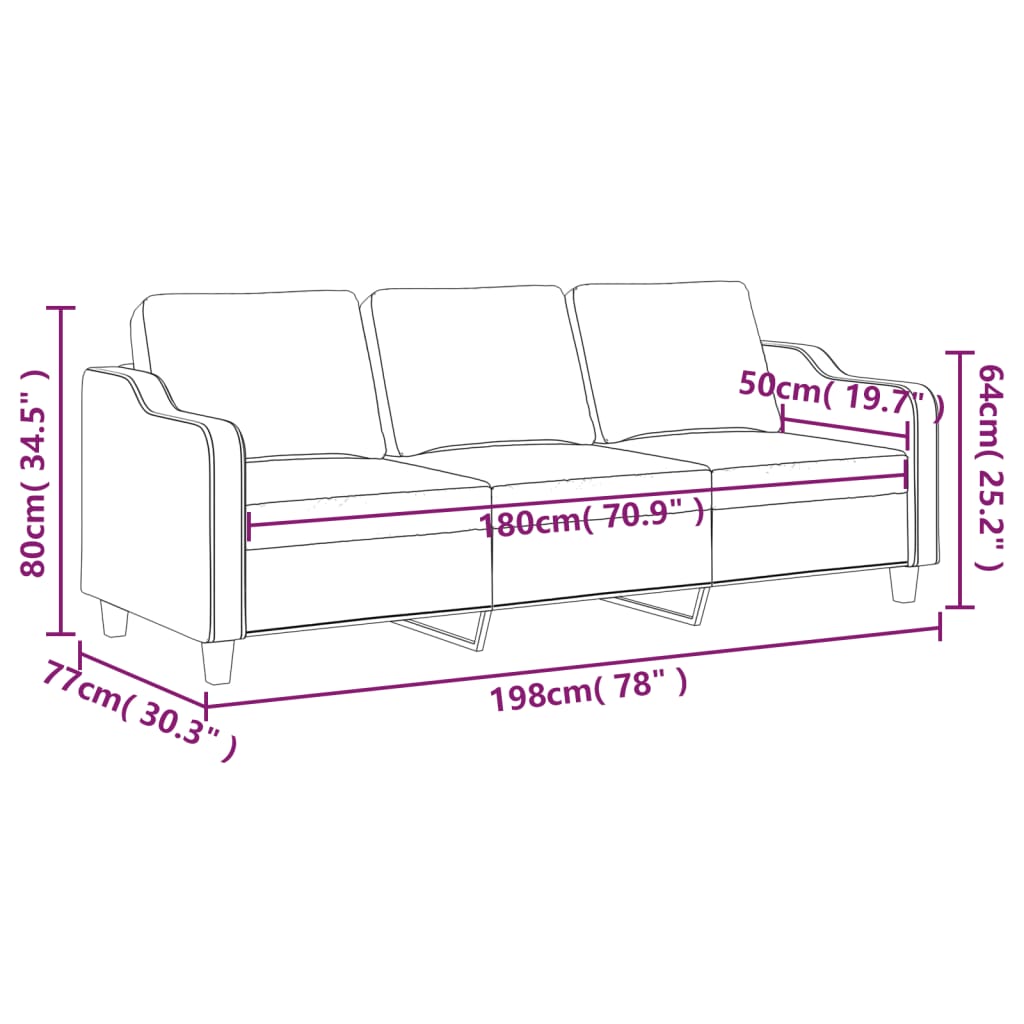 Canapea cu 3 locuri, gri închis, 180 cm, material textil - Lando