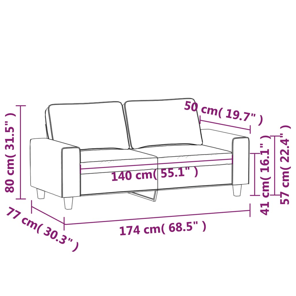 Canapea cu 2 locuri, gri deschis, 140 cm, material textil - Lando