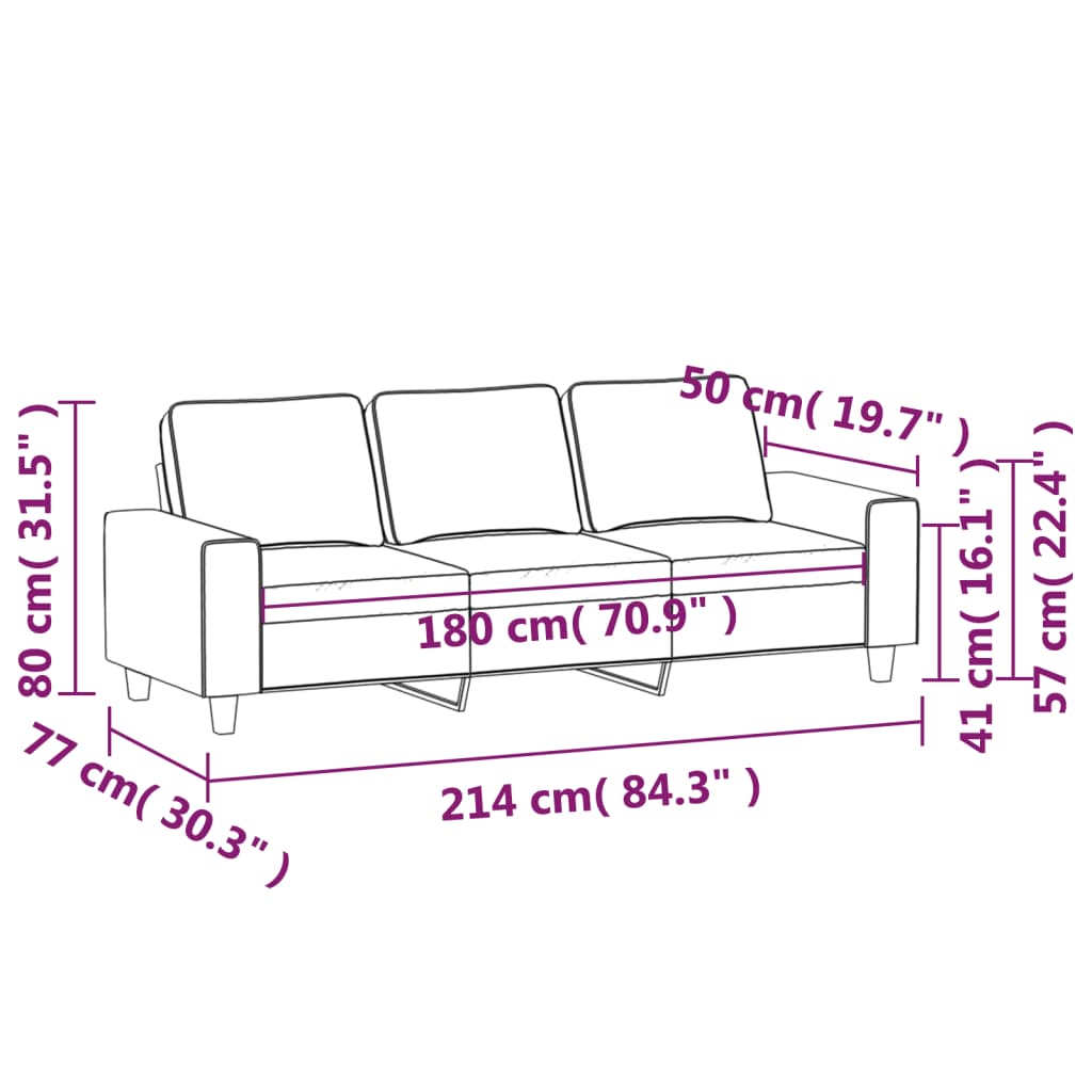 Canapea cu 3 locuri, crem, 180 cm, material textil - Lando