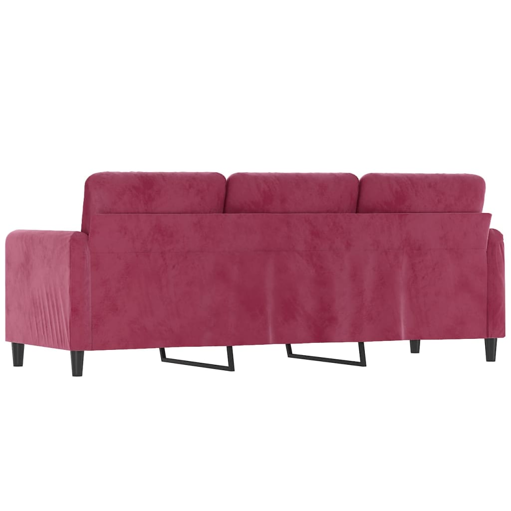 Canapea cu 3 locuri, roșu vin, 180 cm, material catifea - Lando
