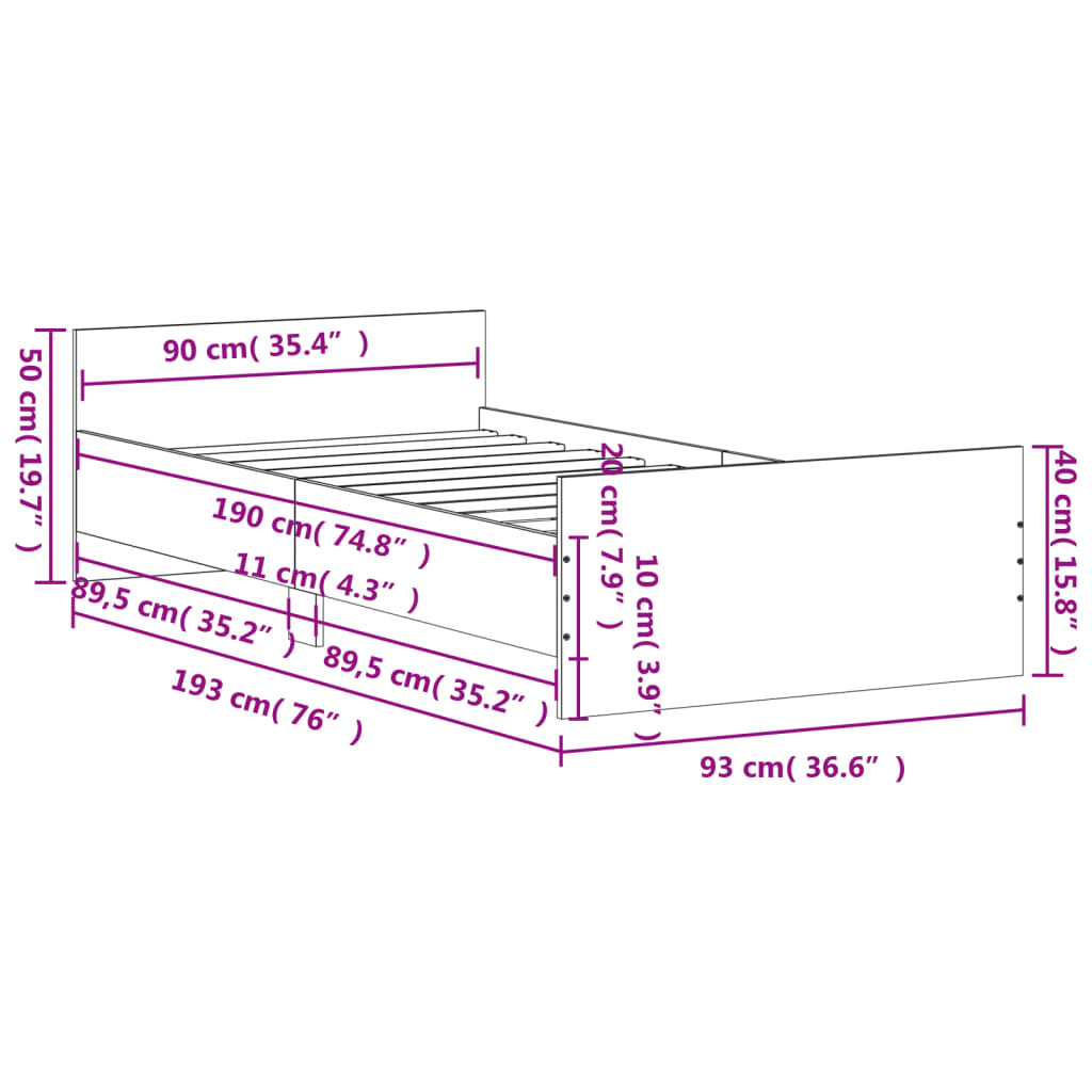 Cadru de pat, alb, 90x190 cm, lemn prelucrat - Lando