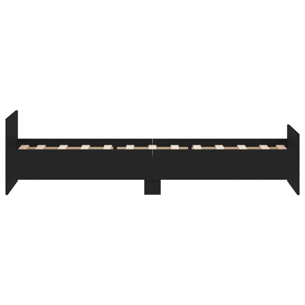 Cadru de pat mic single, negru, 75x190 cm, lemn prelucrat - Lando