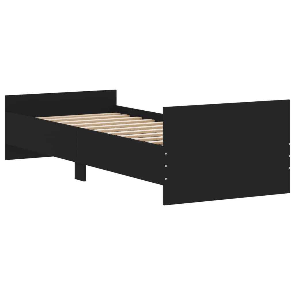 Cadru de pat mic single, negru, 75x190 cm, lemn prelucrat - Lando