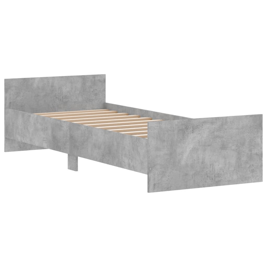 Cadru de pat mic single, gri beton, 75x190 cm, lemn prelucrat - Lando