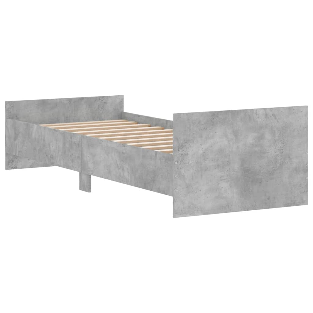 Cadru de pat mic single, gri beton, 75x190 cm, lemn prelucrat - Lando