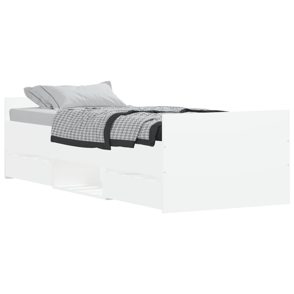 Cadru de pat cu tăblie de cap/picioare, alb, 75x190 cm - Lando
