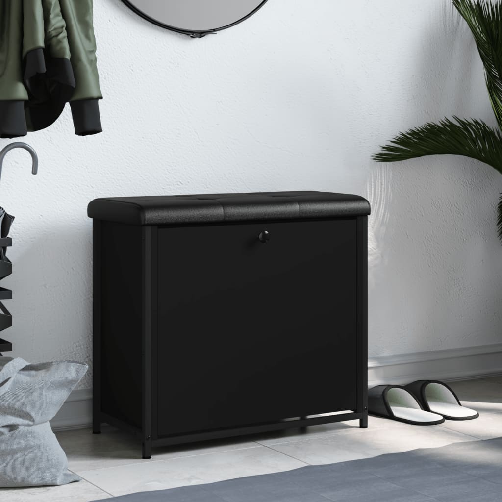 Bancă pantofi cu sertar rabatabil, negru, 62x32x56 cm - Lando