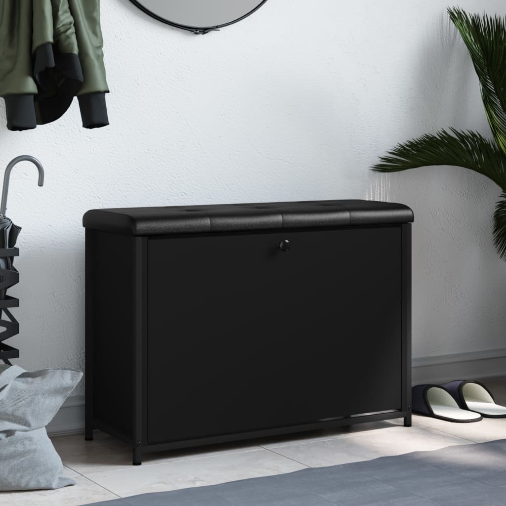 Bancă pantofi cu sertar rabatabil, negru, 82x32x56 cm - Lando