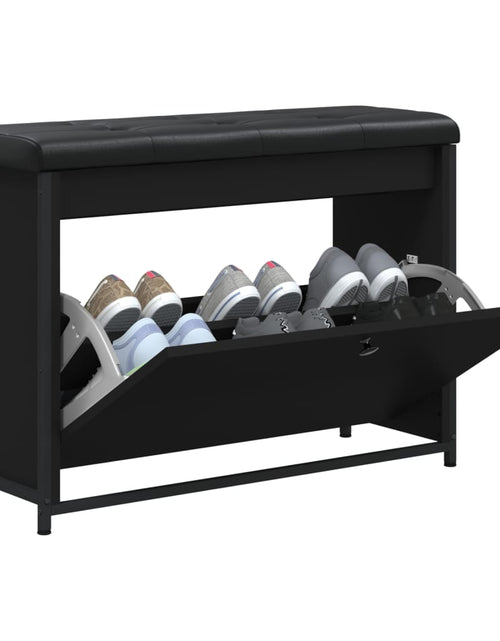 Загрузите изображение в средство просмотра галереи, Bancă pantofi cu sertar rabatabil, negru, 82x32x56 cm - Lando
