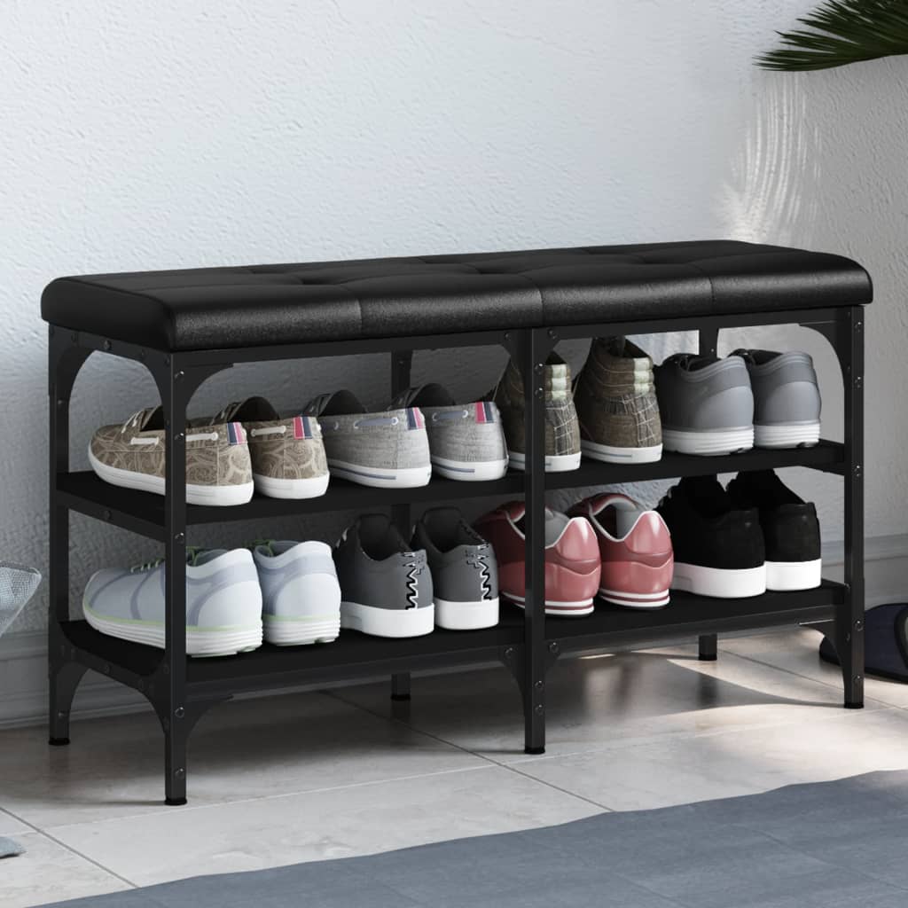 Bancă de pantofi, negru, 82x32x47 cm, lemn prelucrat - Lando