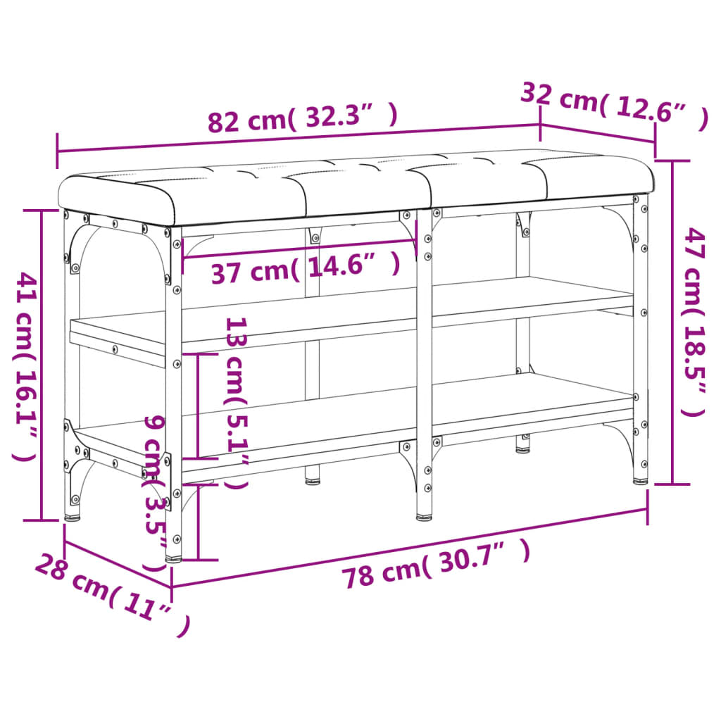 Bancă pentru pantofi stejar sonoma 82x32x47 cm lemn prelucrat - Lando