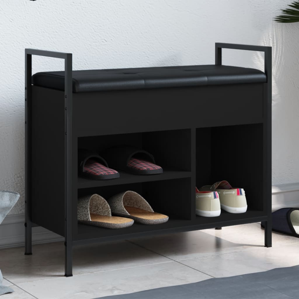 Bancă de pantofi, negru, 65,5x32x57,5 cm, lemn prelucrat - Lando