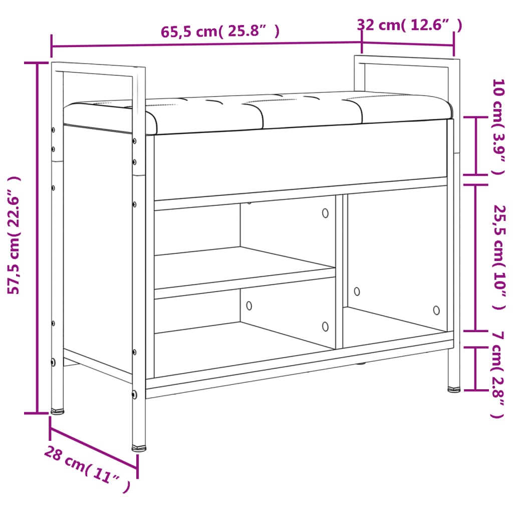 Bancă de pantofi, stejar fumuriu 65,5x32x57,5 cm lemn prelucrat - Lando