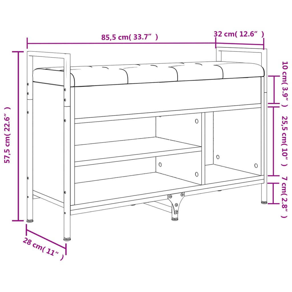 Bancă de pantofi, negru, 85,5x32x57,5 cm, lemn prelucrat - Lando