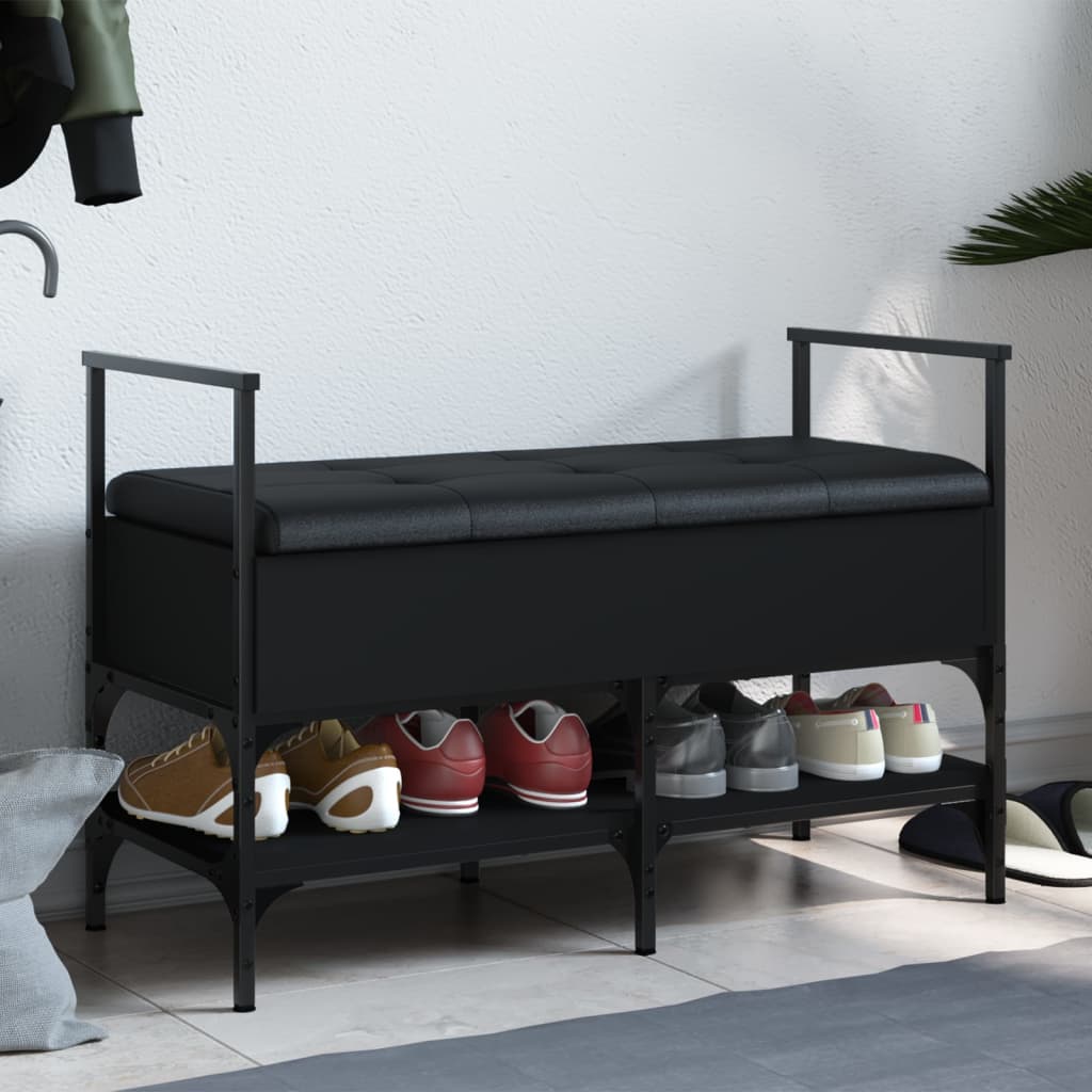 Bancă de pantofi, negru, 85,5x42x57,5 cm, lemn prelucrat - Lando