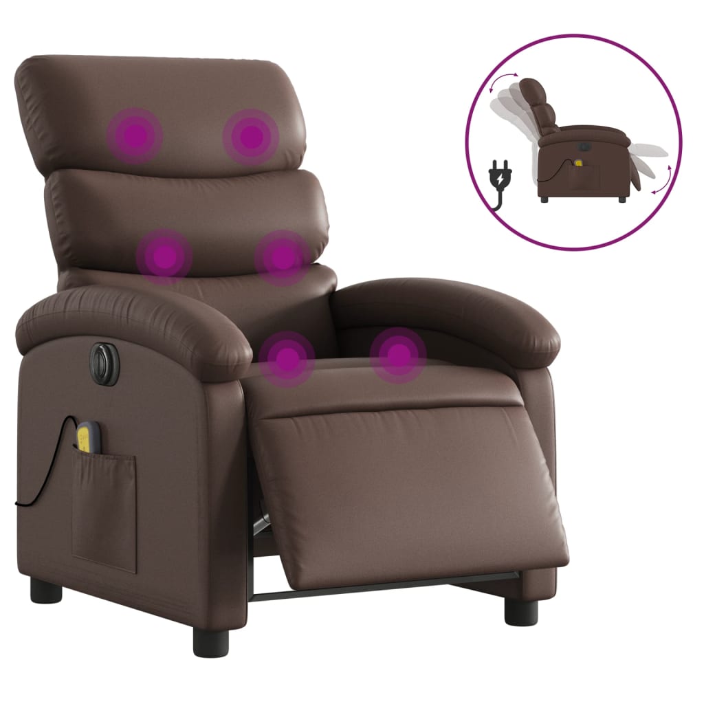 Fotoliu electric de masaj rabatabil, maro, piele ecologică - Lando