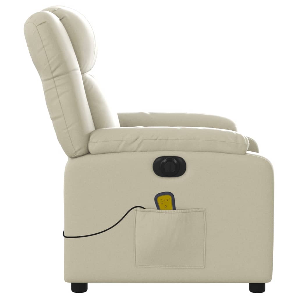 Fotoliu electric de masaj rabatabil, crem, piele ecologică - Lando
