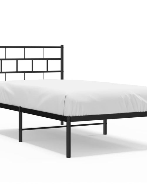 Încărcați imaginea în vizualizatorul Galerie, Cadru de pat din metal cu tăblie, negru, 107x203 cm - Lando
