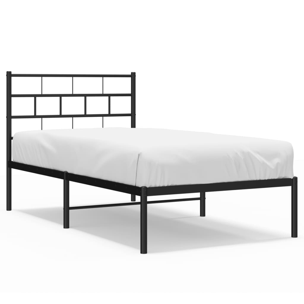 Cadru de pat din metal cu tăblie, negru, 107x203 cm - Lando