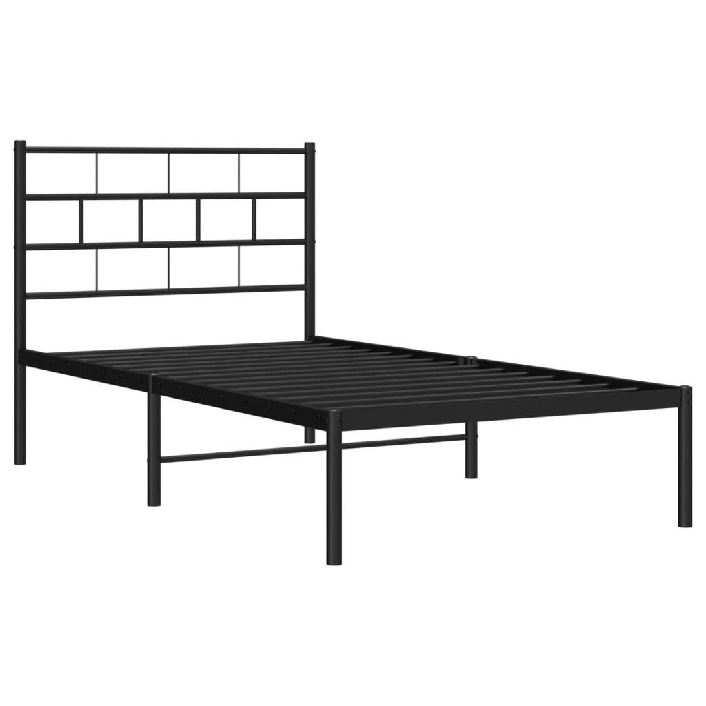 Cadru de pat din metal cu tăblie, negru, 107x203 cm - Lando