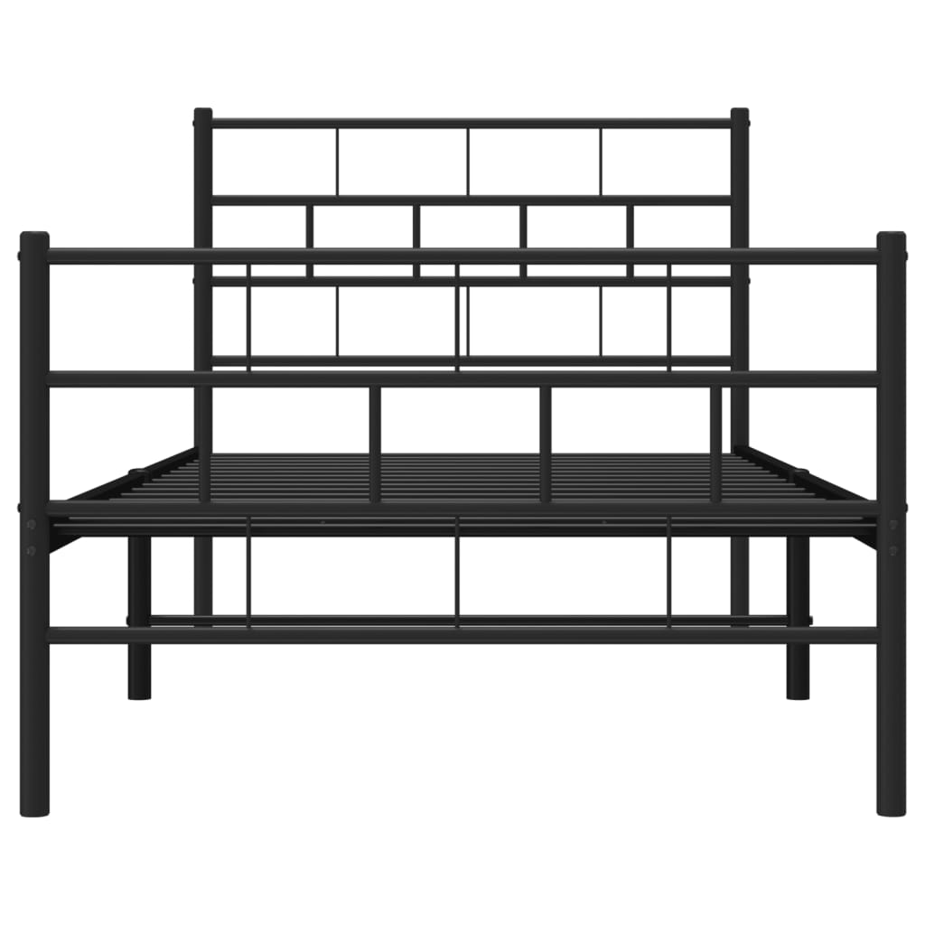 Cadru pat metalic cu tăblii de cap/picioare, negru, 107x203 cm - Lando