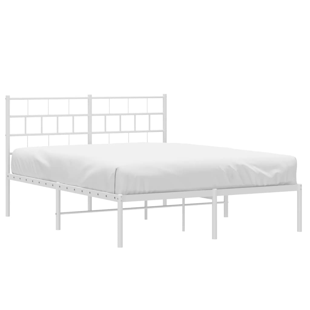 Cadru de pat metalic cu tăblie, alb, 135x190 cm - Lando