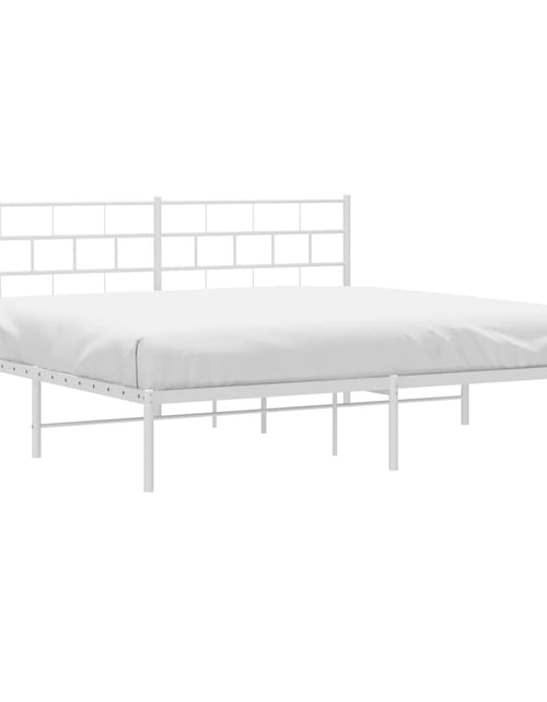 Încărcați imaginea în vizualizatorul Galerie, Cadru de pat metalic cu tăblie, alb, 193x203 cm - Lando
