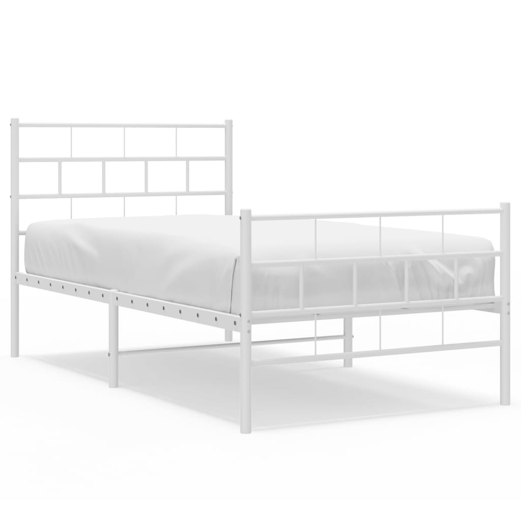 Cadru de pat metalic cu tăblie de cap/picioare, alb, 100x200 cm - Lando