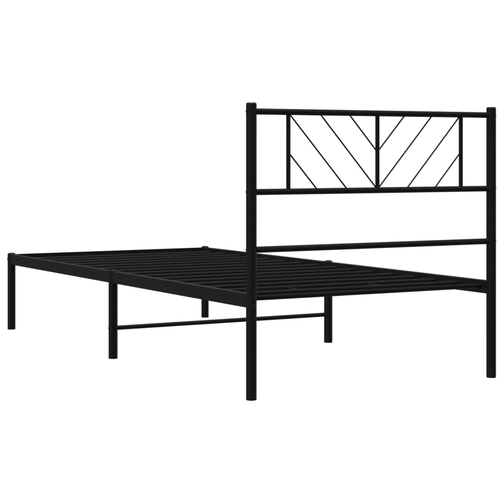 Cadru de pat din metal cu tăblie, negru, 107x203 cm - Lando