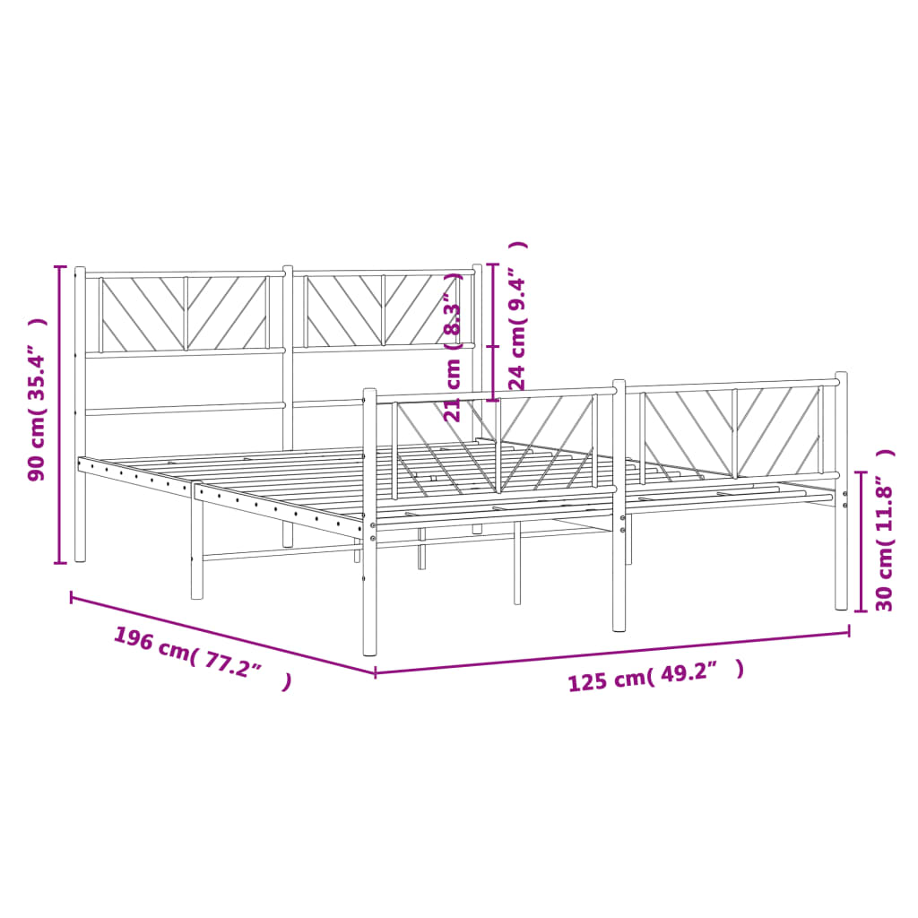 Cadru pat metalic cu tăblie de cap/picioare, negru, 120x190 cm - Lando