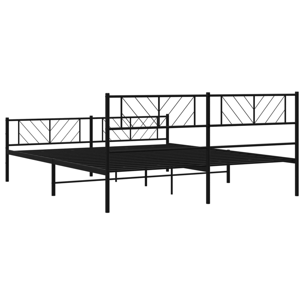 Cadru pat metalic cu tăblii de cap/picioare, negru, 193x203 cm - Lando