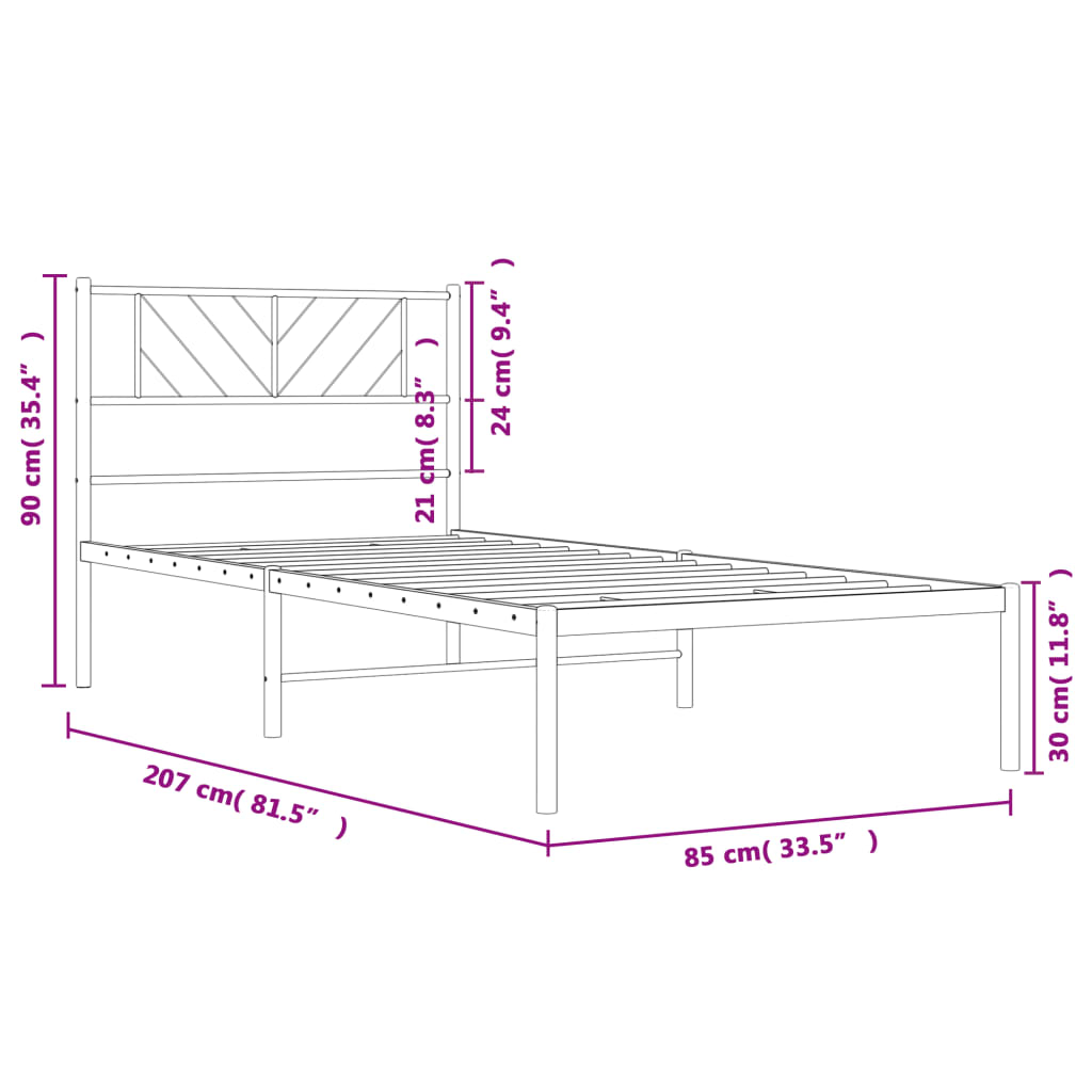 Cadru de pat metalic cu tăblie, alb, 80x200 cm - Lando