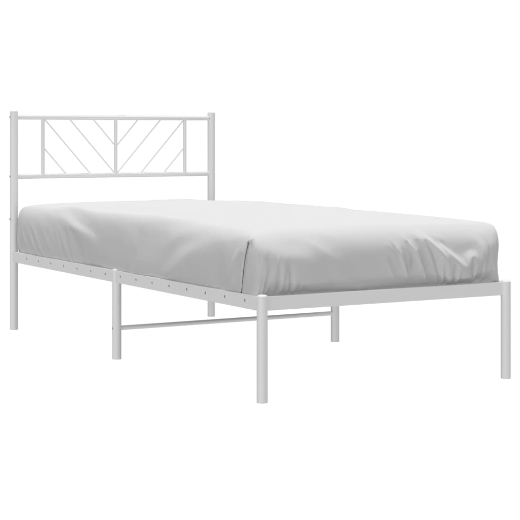 Cadru de pat metalic cu tăblie, alb, 90x190 cm - Lando