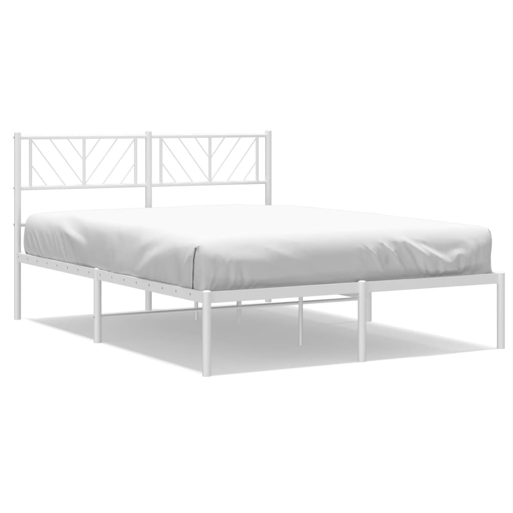 Cadru de pat metalic cu tăblie, alb, 140x190 cm - Lando