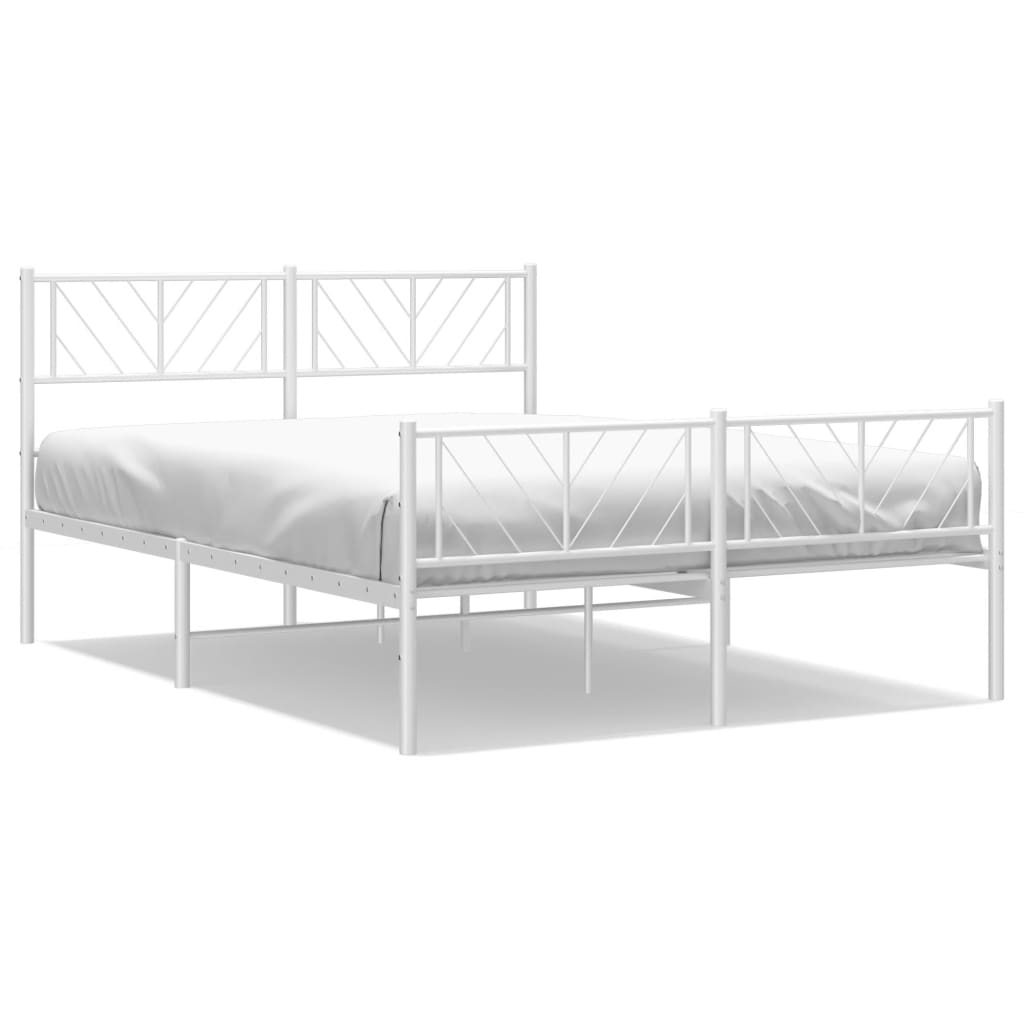 Cadru de pat metalic cu tăblie de cap/picioare, alb, 140x190 cm - Lando