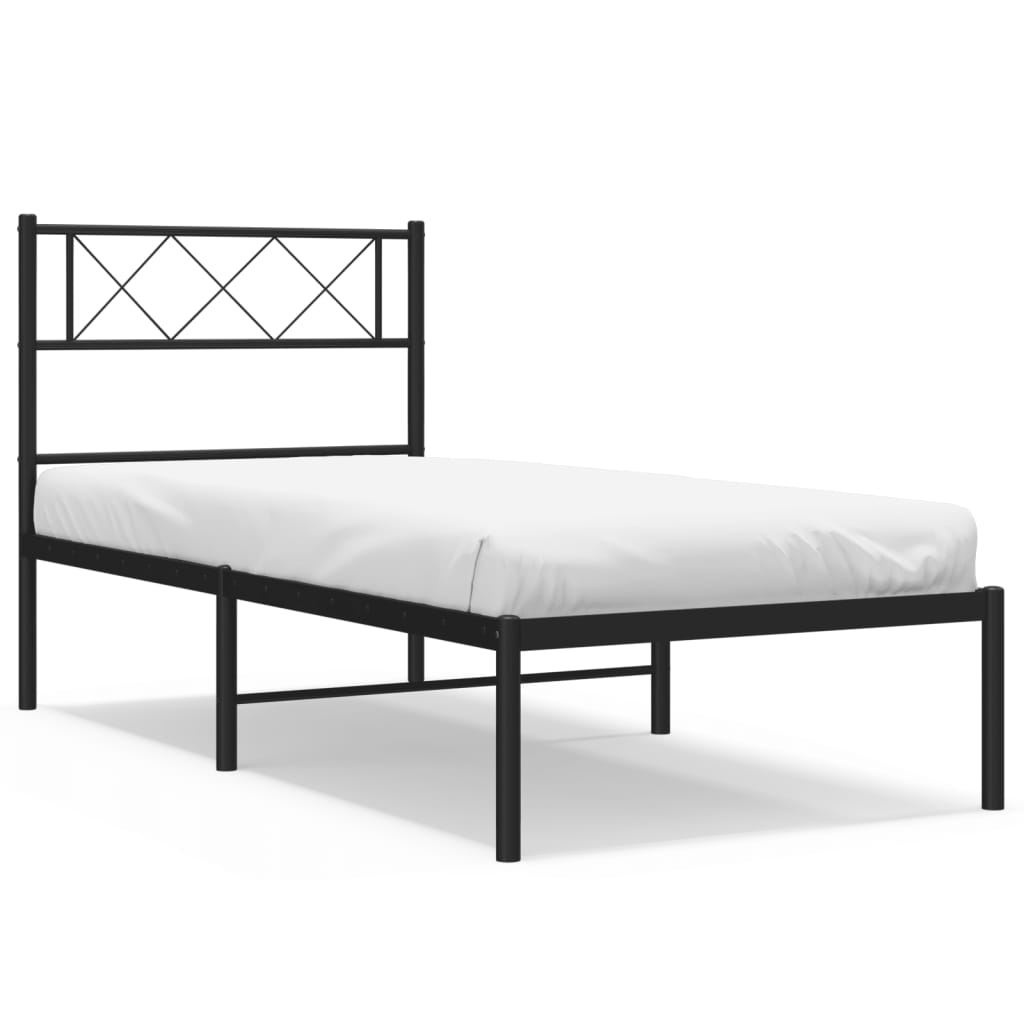 Cadru de pat din metal cu tăblie, negru, 107x203 cm - Lando