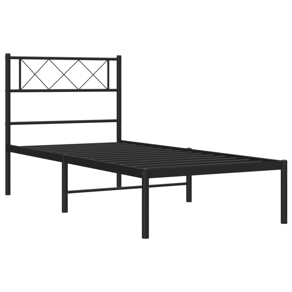 Cadru de pat din metal cu tăblie, negru, 107x203 cm - Lando