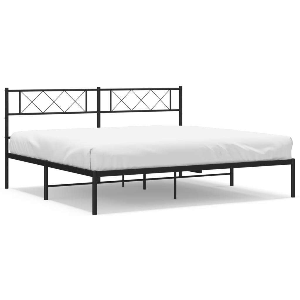 Cadru de pat metalic cu tăblie, negru, 200x200 cm - Lando
