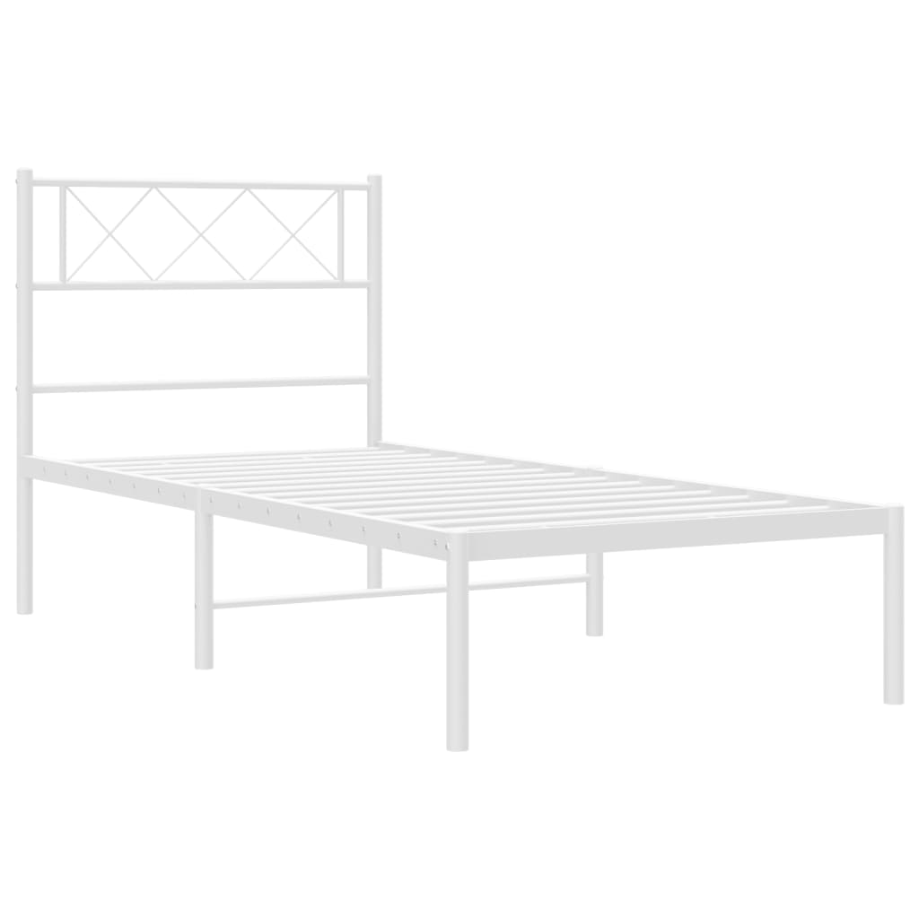 Cadru de pat metalic cu tăblie, alb, 75x190 cm - Lando