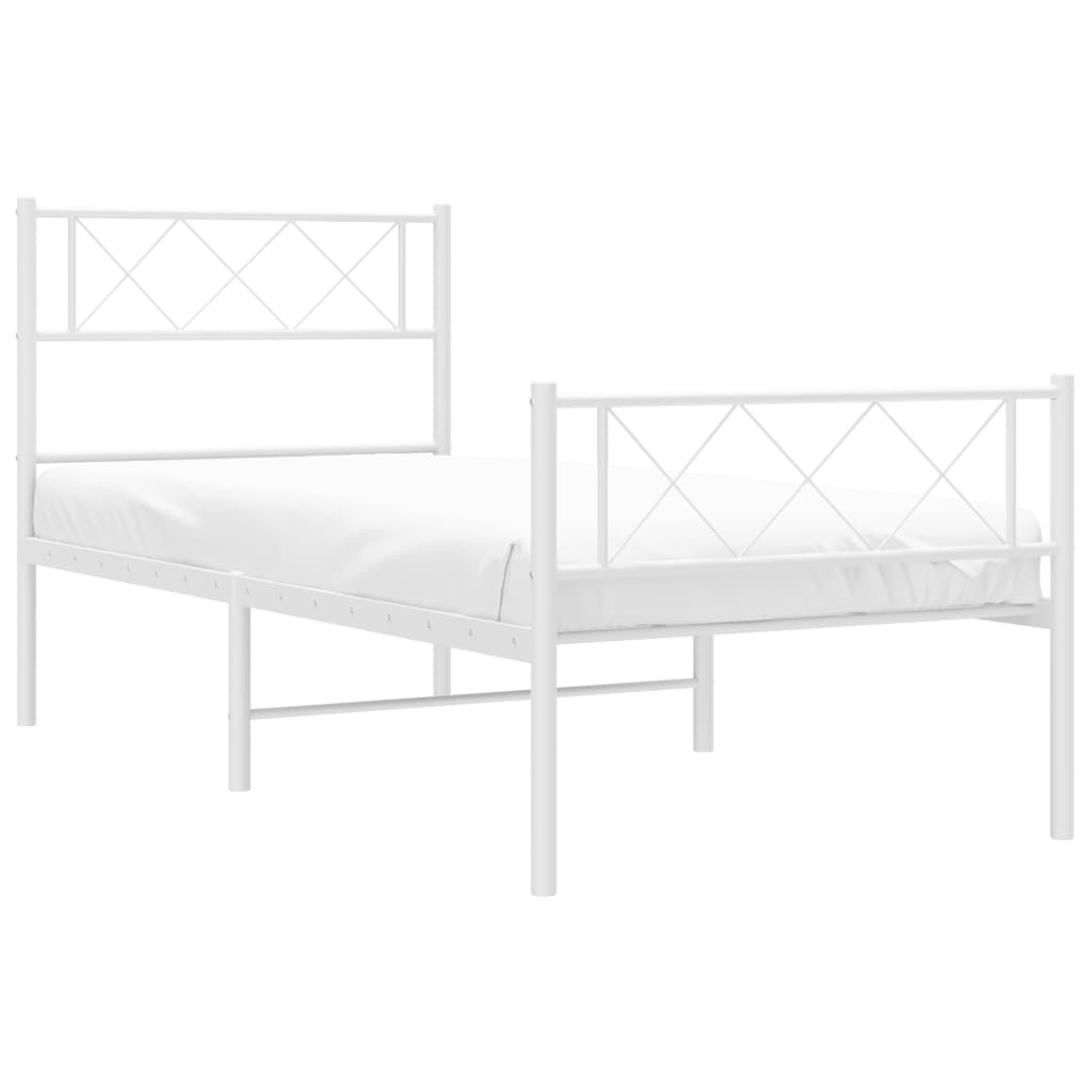 Cadru de pat metalic cu tăblie de cap/picioare, alb, 80x200 cm - Lando