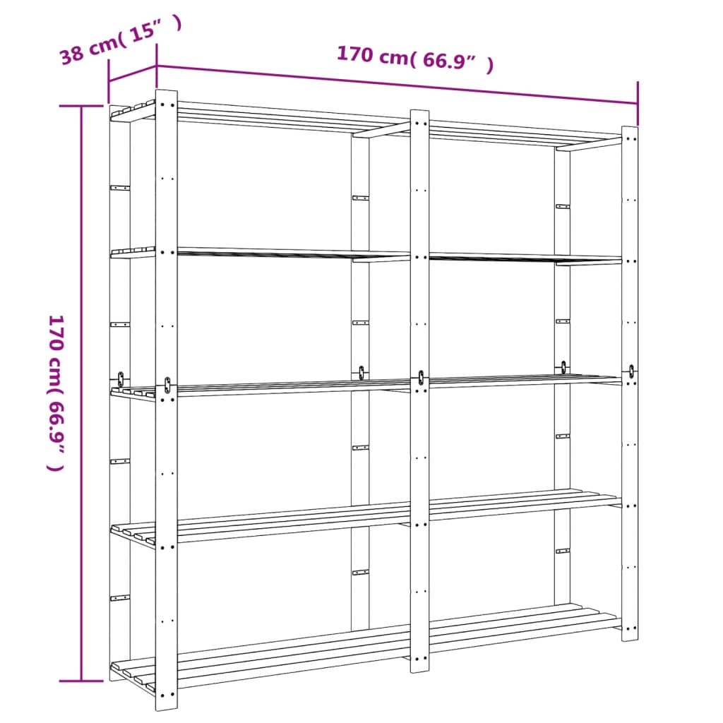 Suport depozitare 5 niveluri gri, 170x38x170 cm, lemn masiv pin - Lando