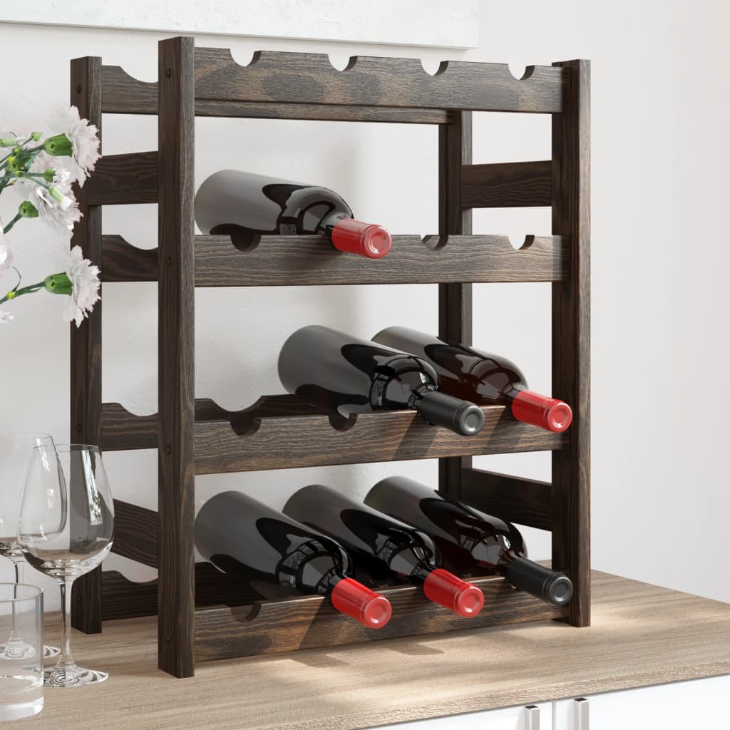 Suport sticle de vin, 16 sticle, negru, lemn masiv de pin - Lando