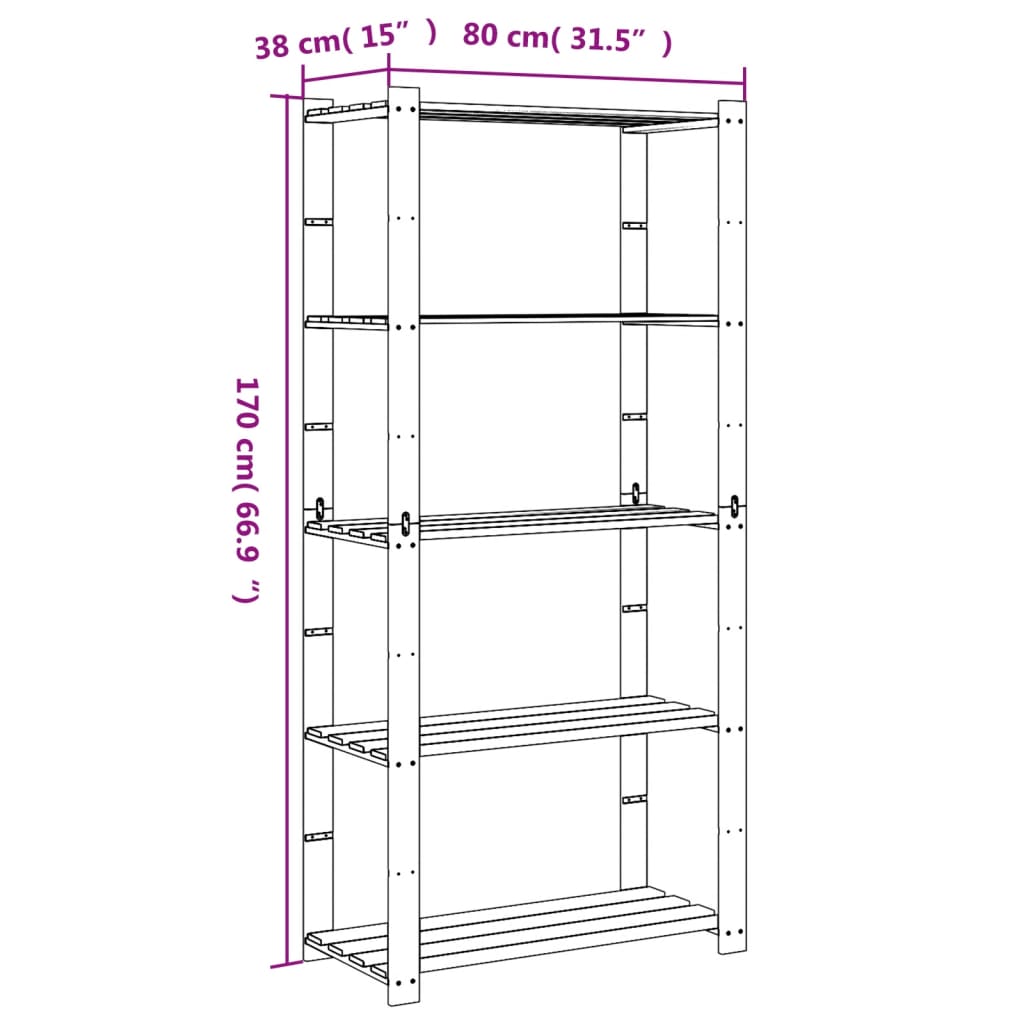 Suport depozitare 5 niveluri negru 80x38x170 cm lemn masiv pin - Lando