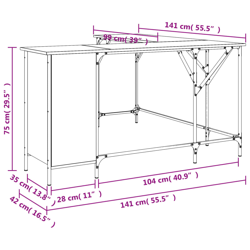 Birou, gri sonoma, 141x141x75 cm, lemn prelucrat - Lando